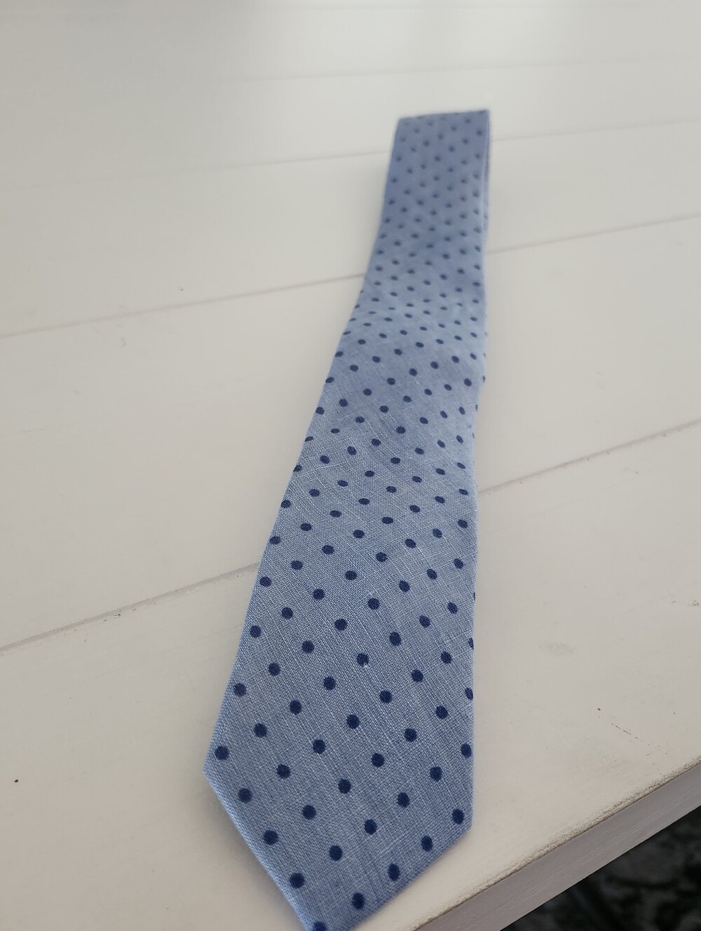 J. Crew Light Blue Tie with Navy Polka Dots